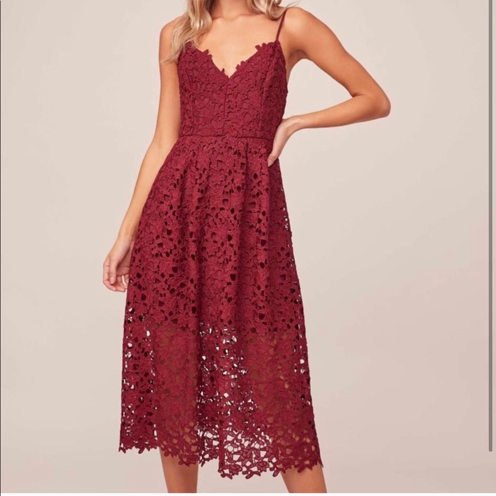 Astr Lace A Line Midi Dress Deep Berry Red Burgundy